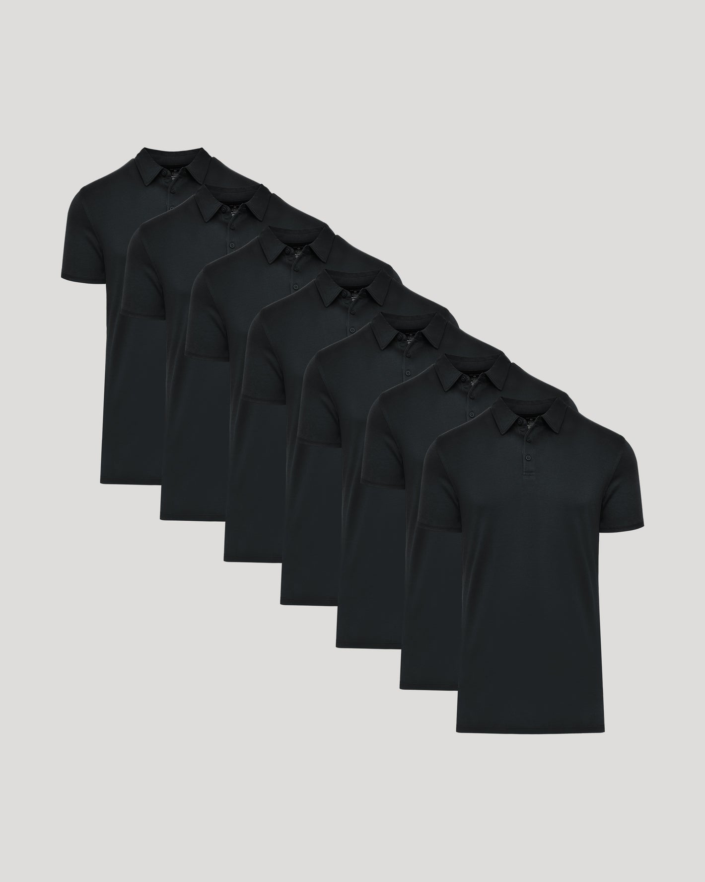 Black Tall Premium Pima Polo 7-Pack arranged in a cascading layout.