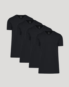 True ClassicBlack Tall Premium Pima V-Neck 4-Pack featuring four sleek, tailored T-shirts.