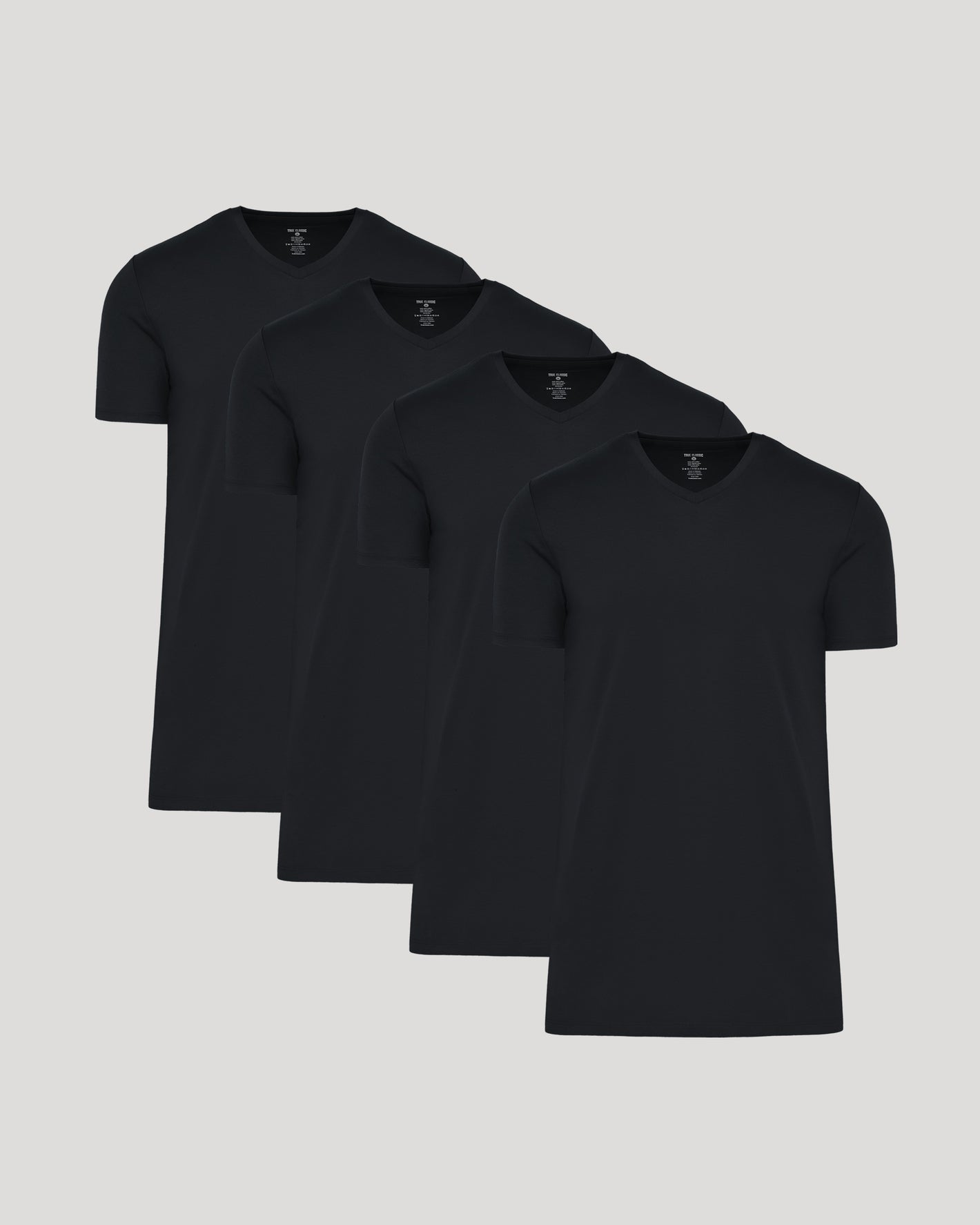 Black Tall Premium Pima V-Neck 4-Pack featuring four sleek, tailored T-shirts.