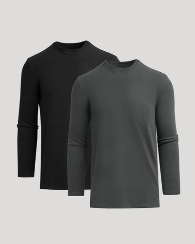 Black & Carbon Tall Heavyweight Long Sleeve Pocket Crew 2-Pack