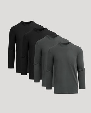Black & Carbon Tall Heavyweight Long Sleeve Pocket Crew 4-Pack arranged in staggered row.