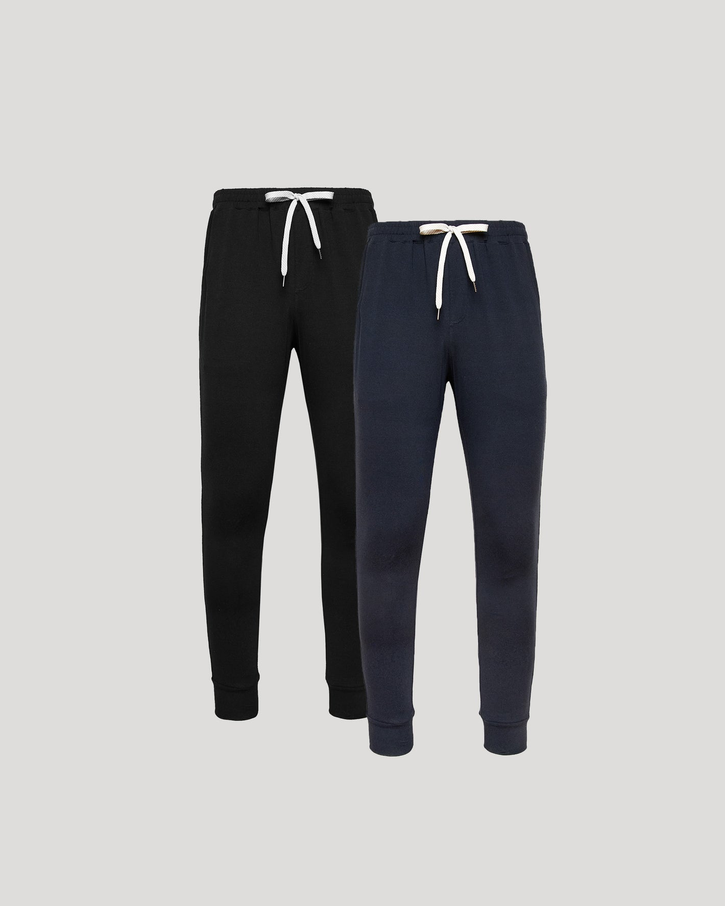 Black & Dark Heather Navy Active Jogger 2-Pack with elastic waistbands and drawcords.