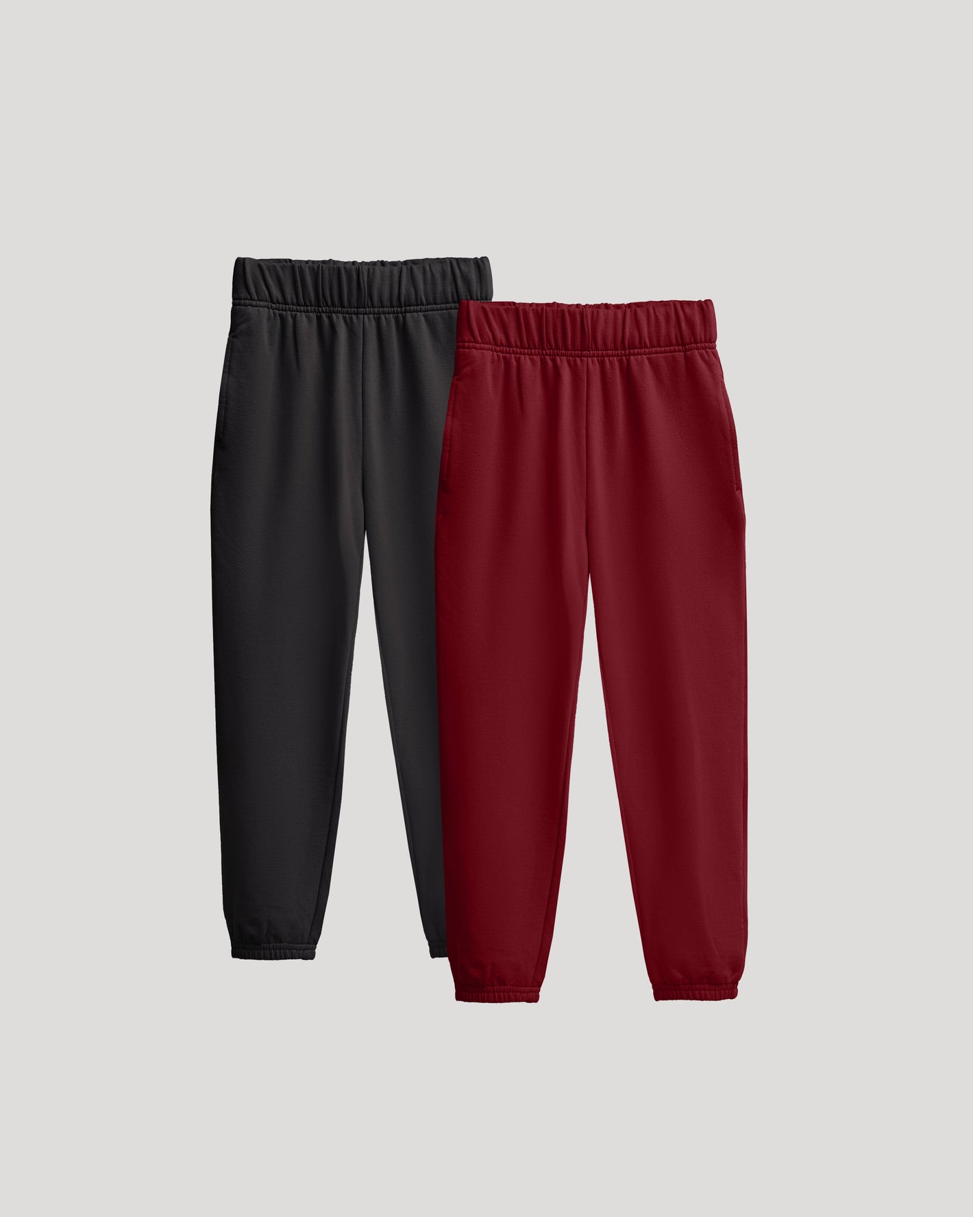Girls Black & Dark Maroon Relaxed Joggers 2-Pack, elastic-waist, soft fleece.