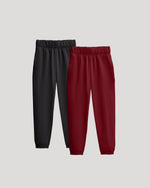 Girls Black & Dark Maroon Relaxed Joggers 2-Pack