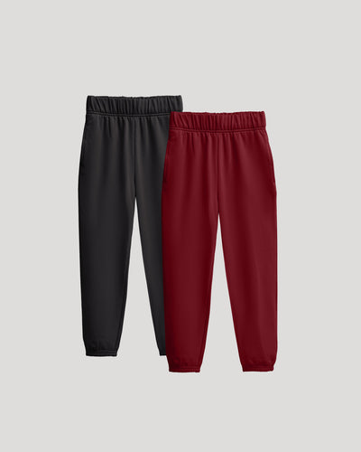Girls Black & Dark Maroon Relaxed Joggers 2-Pack