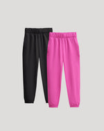 Girls Black & Electric Fuchsia Relaxed Joggers 2-Pack