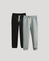 Boys' Black & Medium Heather Gray Fleece Joggers 2-Pack, elastic waistbands, drawstrings.