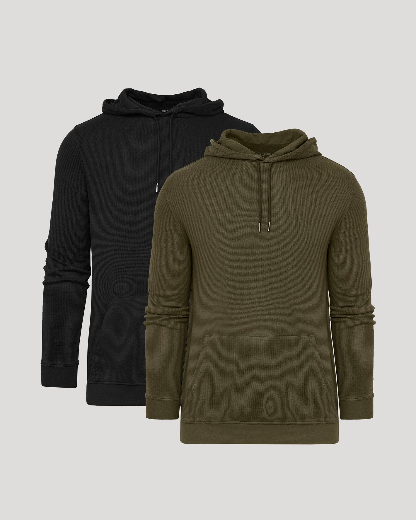 Black & Military Green Waffle Hoodie 2-Pack, textured, with kangaroo pockets.