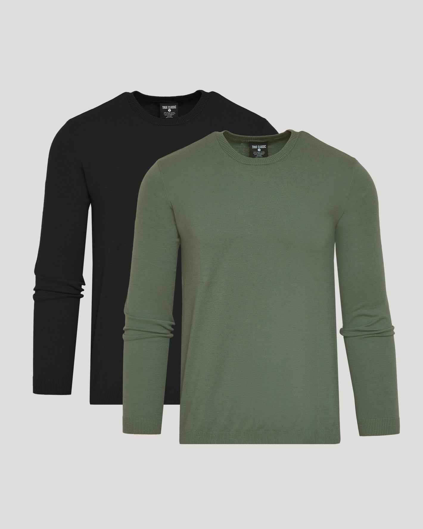 Black & Moss Crew Neck Sweater 2-Pack, lightweight knit, ribbed trim.