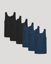 Black & Navy Active Mesh Tank 6-Pack, sleeveless with scooped neckline.