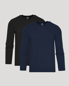 True ClassicBlack & Navy Crew Neck Sweater 2-Pack, slim fit, ribbed cuffs.