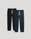 Boys' Black & Navy Fleece Joggers 2-Pack with elastic cuffs.