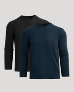 Black & Navy Heavyweight Long Sleeve Pocket Crew 2-PacK