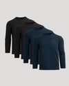 Black & Navy Heavyweight Long Sleeve Pocket Crew 4-Pack stacked.