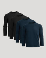 Black & Navy Heavyweight Long Sleeve Pocket Crew 4-Pack