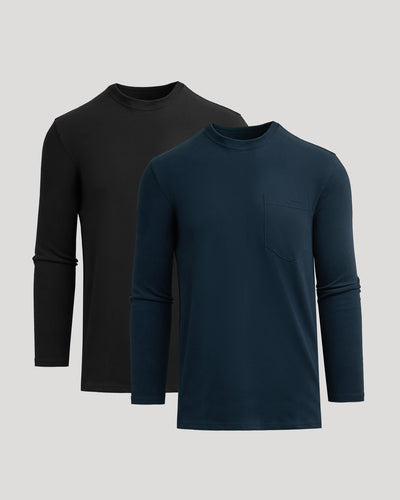 Black & Navy Tall Heavyweight Long Sleeve Pocket Crew 2-Pack