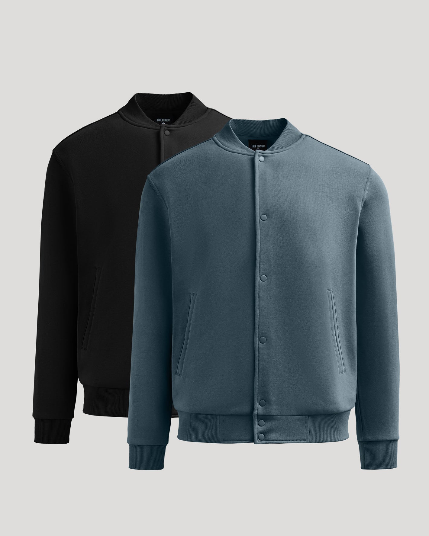 Black & Neptune Bomber Fleece Jacket 2-Pack on light gray background.