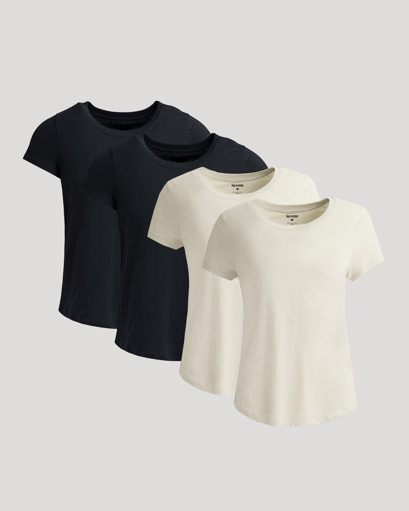 Womens Black & Oatmeal Slub Scoop Neck Tee 4-Pack displayed flat.