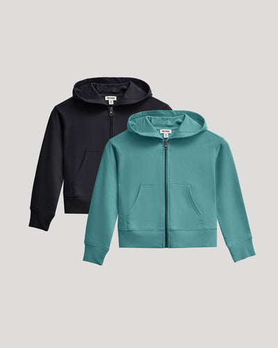 Girls Black & Stormcloud Cropped Zip Hoodie 2-Pack