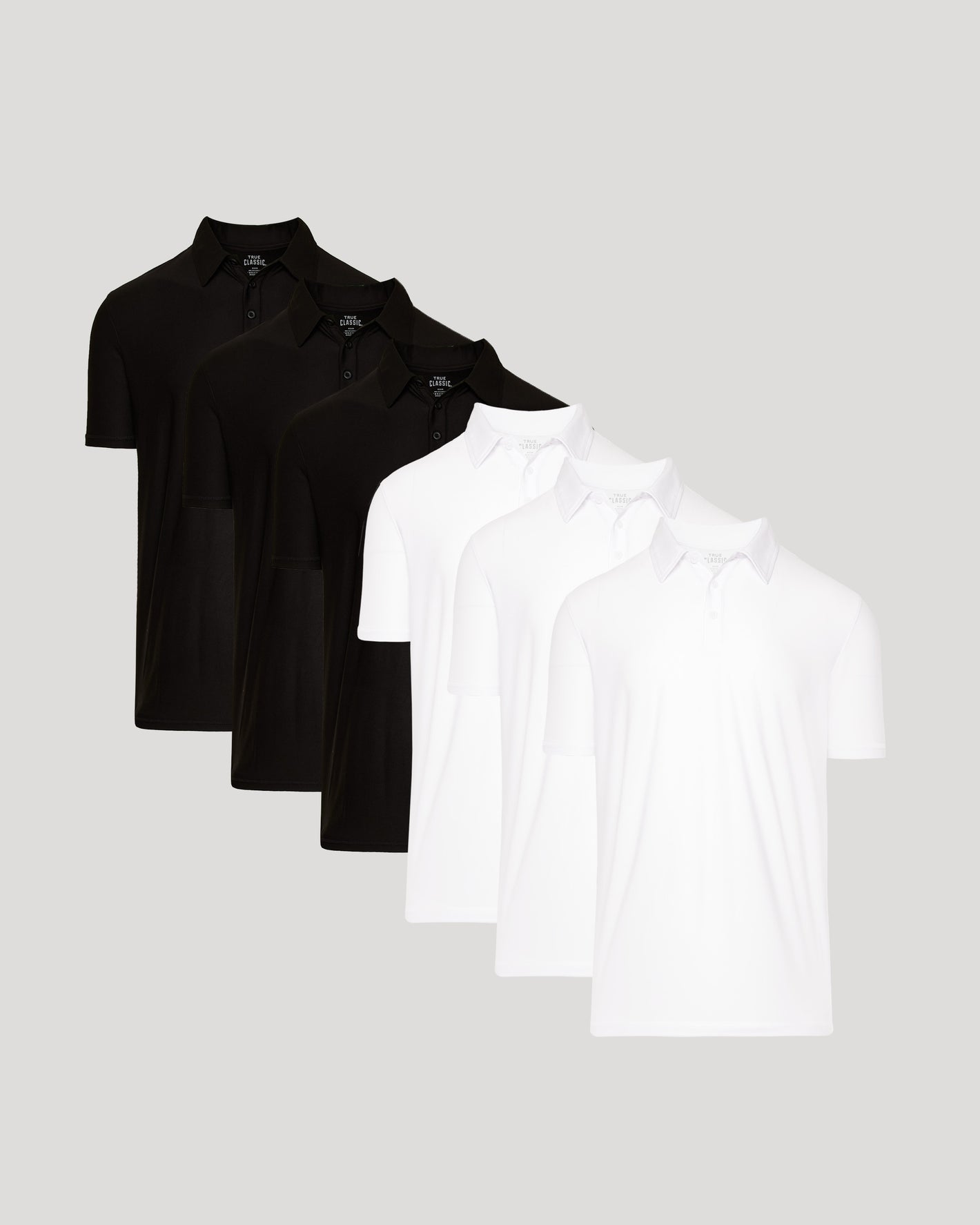 Black & White Active Polo 6-Pack, short-sleeved, button-up shirts.