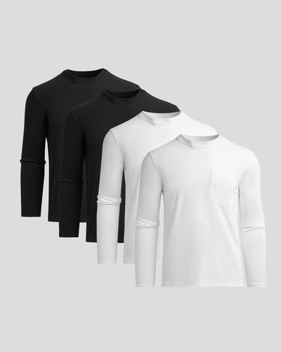 Black & White Heavyweight Long Sleeve Pocket Crew 4-Pack