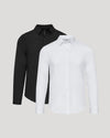 Black & White Long Sleeve Performance Dress Shirt 2-Pack on neutral background.