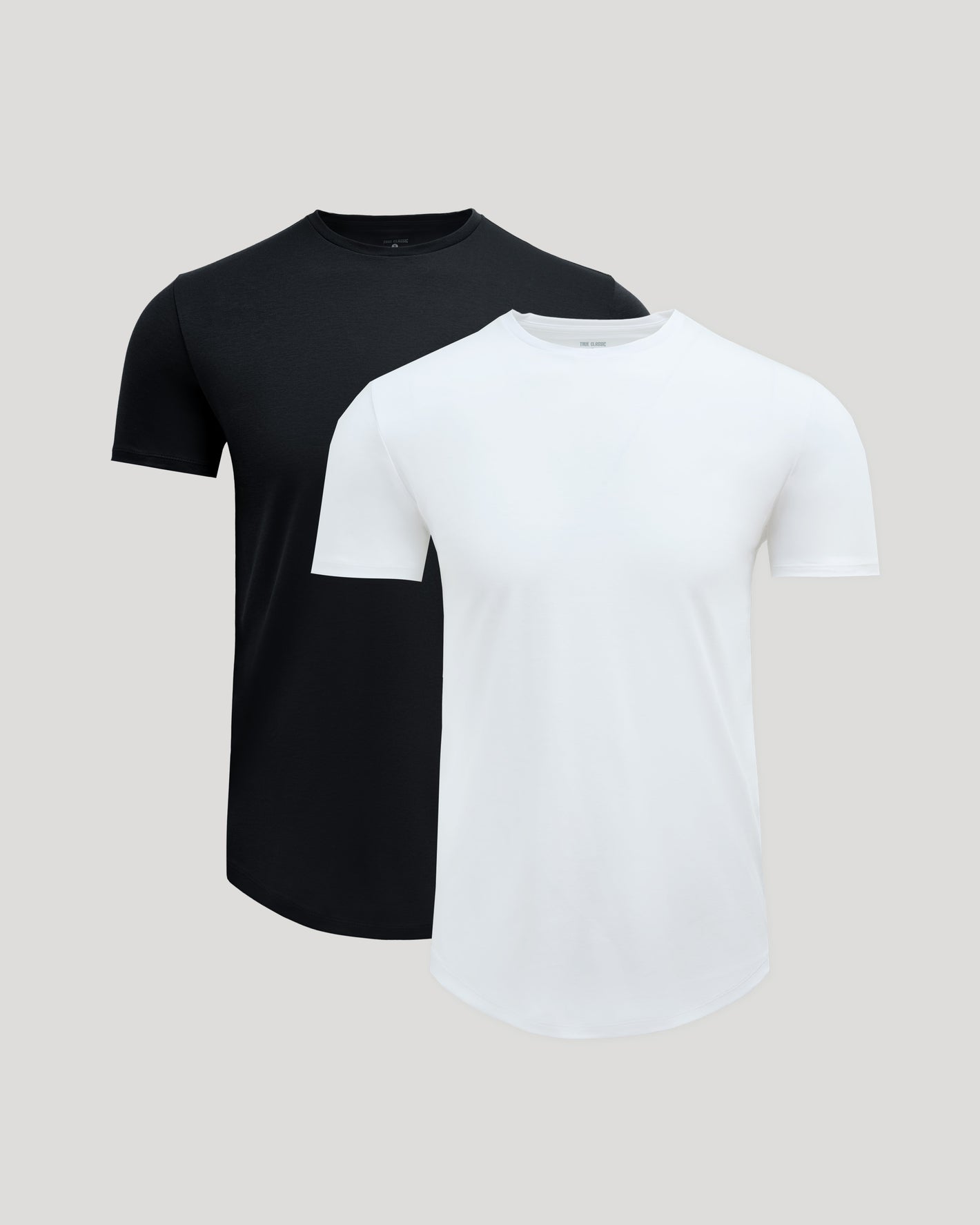 Black & White Premium Pima Crew Curved Hem 2-Pack on gray backdrop.