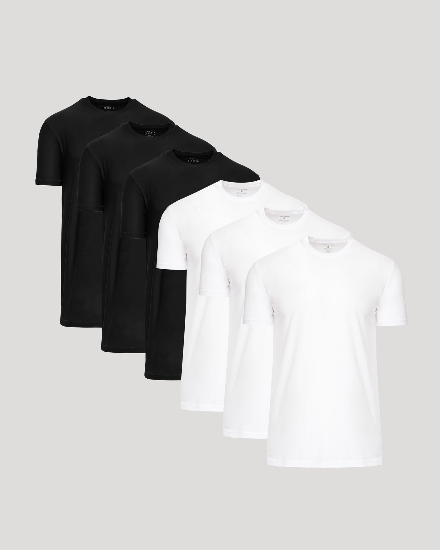 Black & White Tall Active Crew 6-Pack T-shirts arranged side by side.