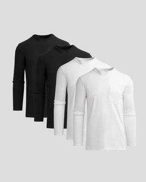 Black & White Tall Heavyweight Long Sleeve Pocket Crew 4-Pack displayed.