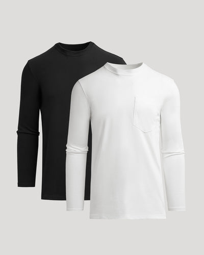 Black & White Tall Heavyweight Long Sleeve Pocket Crew 2-Pack