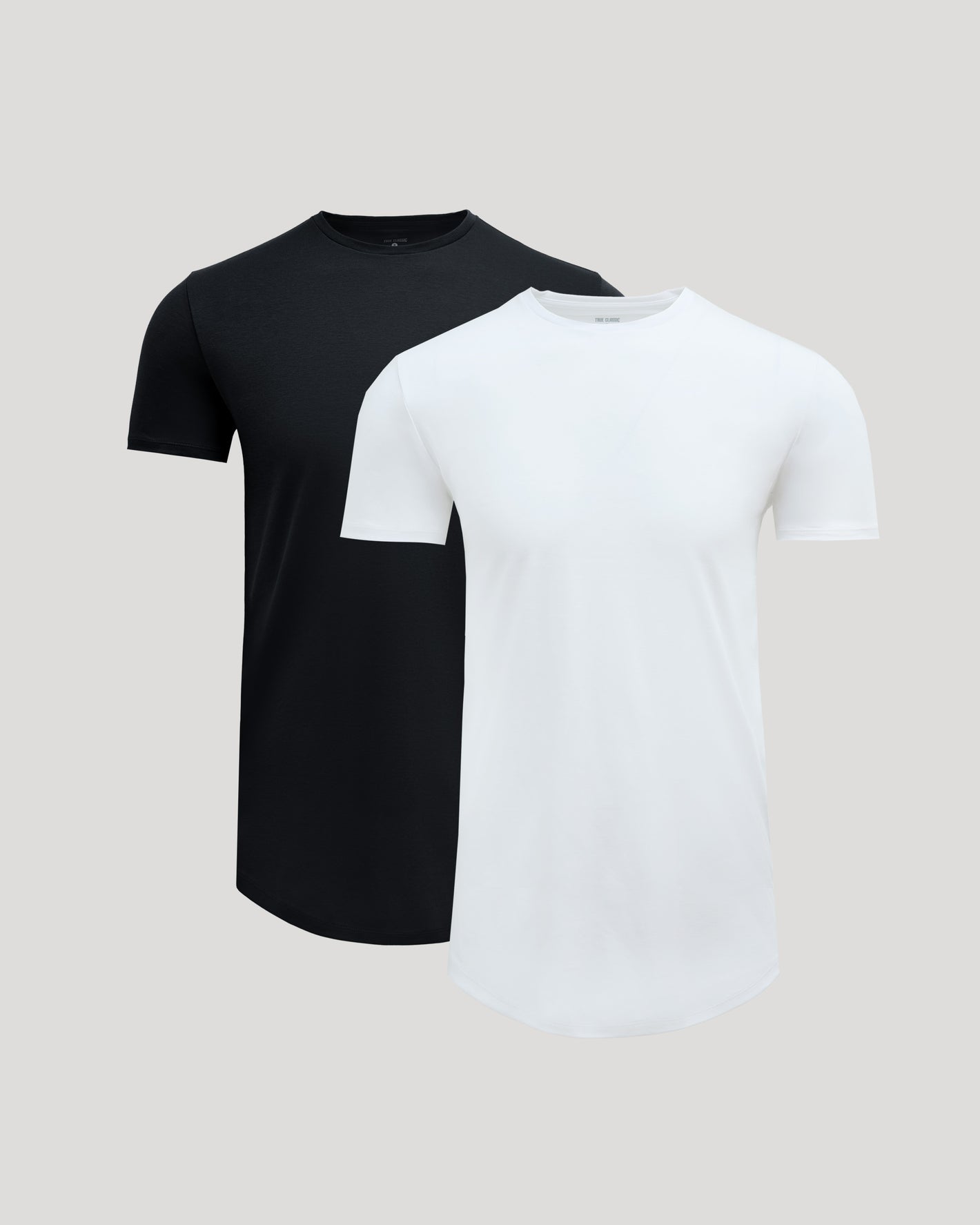 Black & White Tall Premium Pima Crew Curved Hem 2-Pack T-shirts displayed.