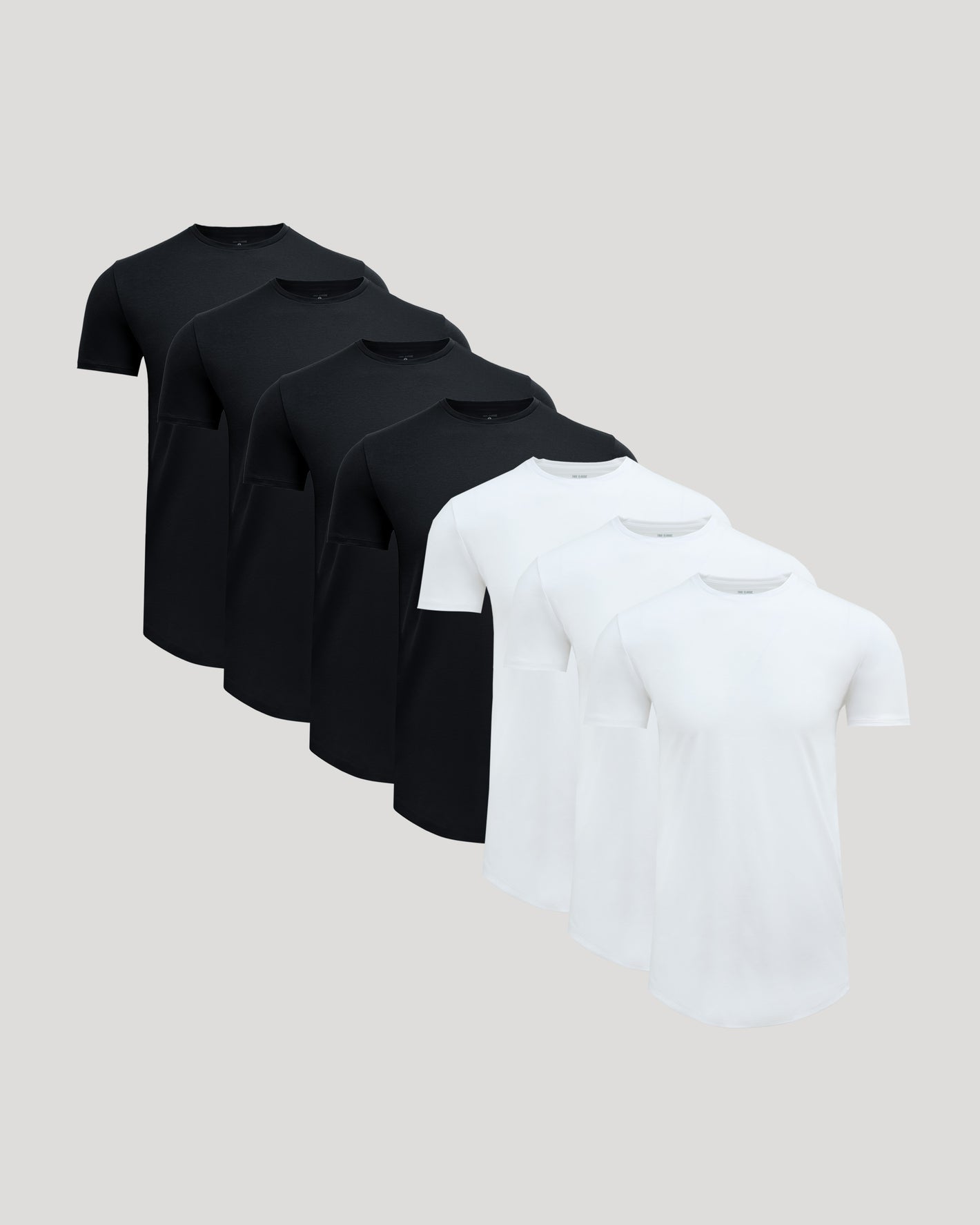 Black & White Tall Premium Pima Crew Curved Hem 7-Pack displayed frontally.