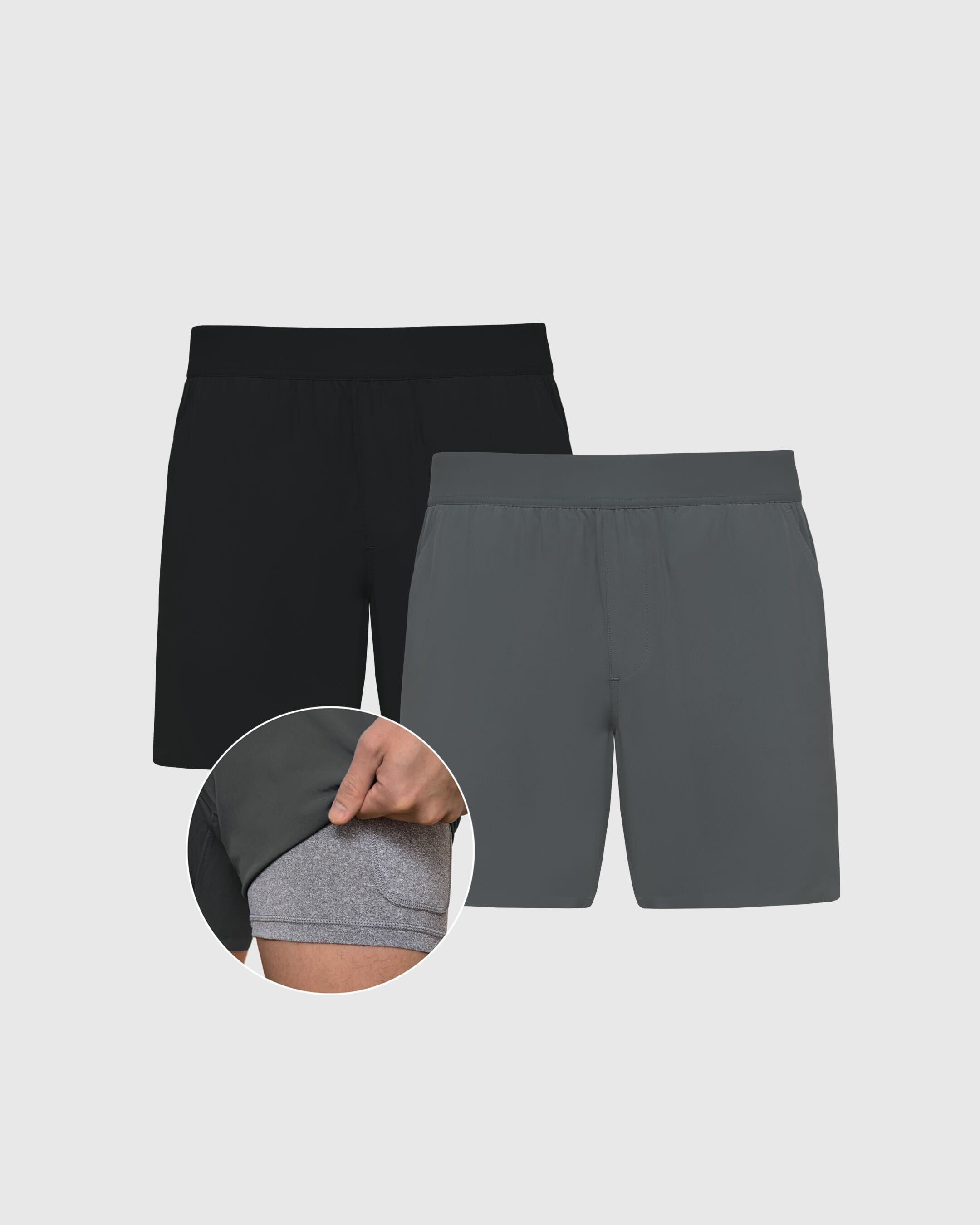 Black & Carbon 7" 2-In-1 Active Training Shorts 2-Pack