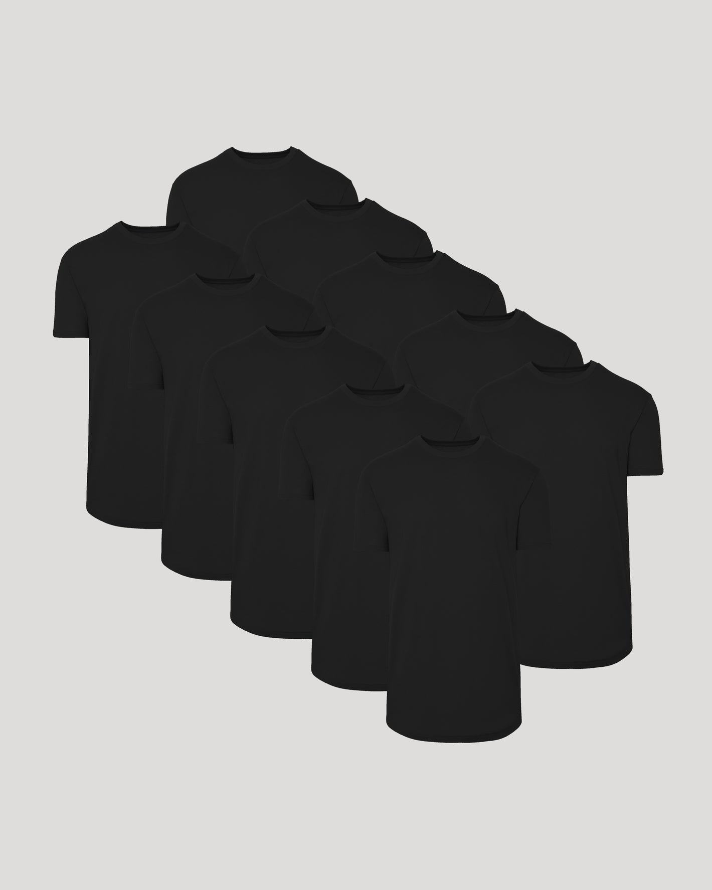 Black Classic Tall Curved Hem Crew 10-Pack stacked against a gray background.