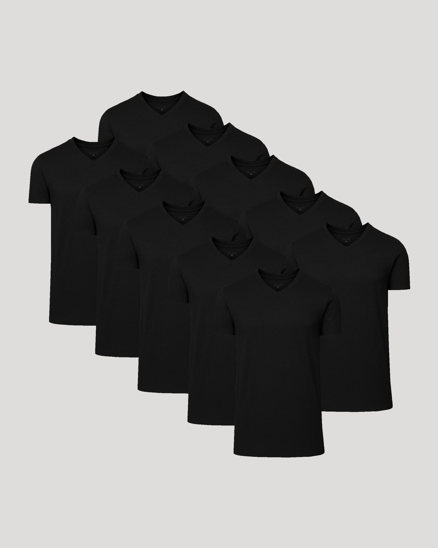 Black Classic Tall V-Neck 10-Pack neatly displayed on gray background.