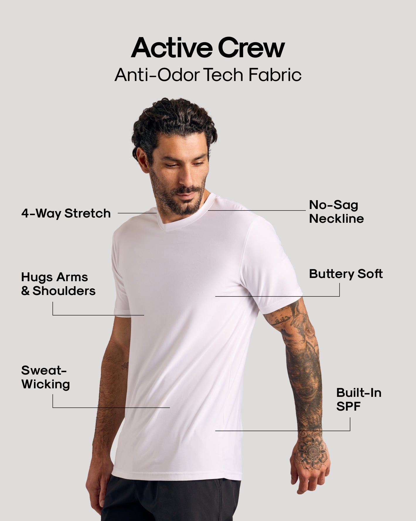 Active Crew shirt with 4-way stretch, SPF, and anti-odor fabric.