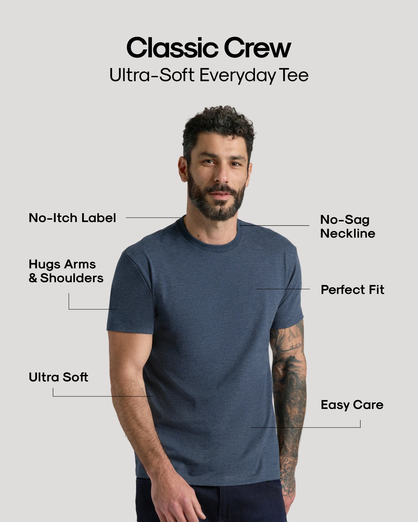 Classic Crew Flash Deal 9-Pack: Model in ultra-soft, fitted crewneck tee.