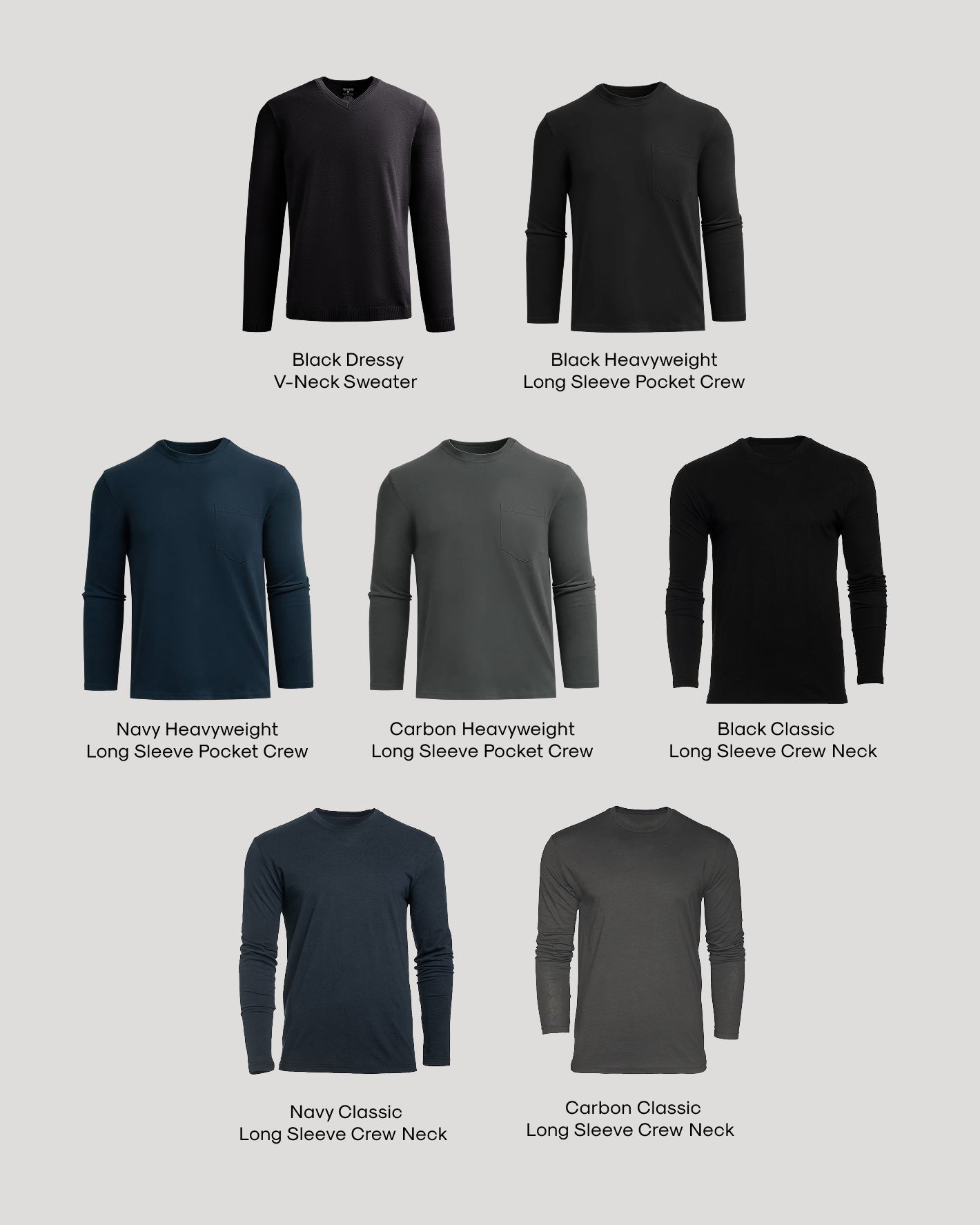 Black Friday Winter Doorbuster 7-Pack: Seven men’s long-sleeve tops displayed.