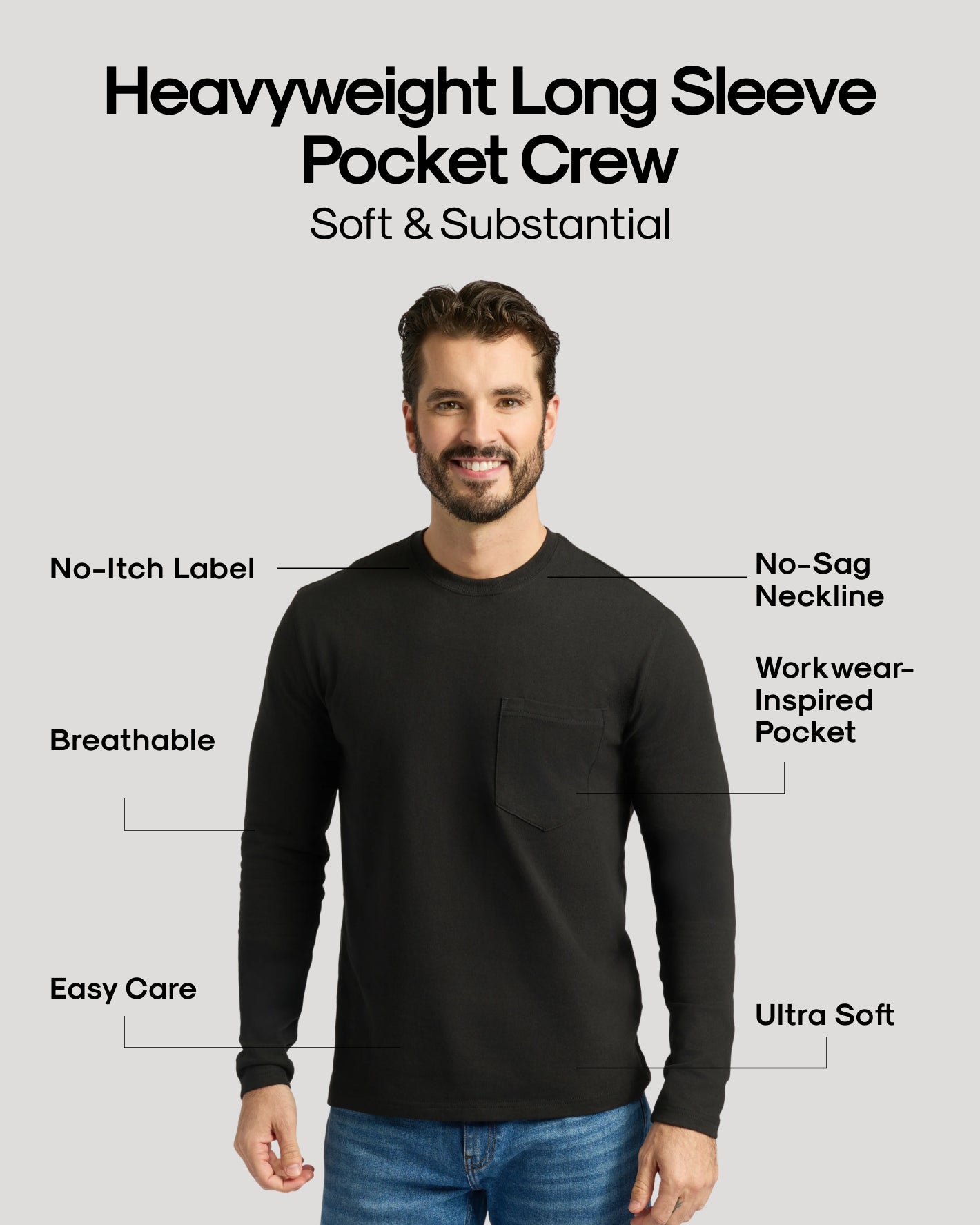 Men's Black Heavyweight Long Sleeve Pocket Crew from Black Friday Winter Doorbuster 7-Pack.
