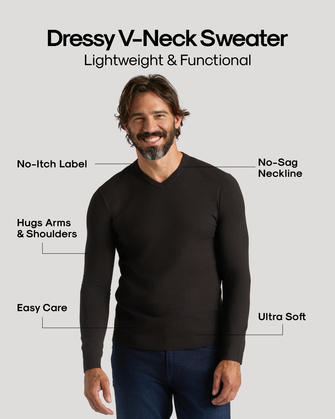 Black Friday Winter Doorbuster 7-Pack: Male model in black V-neck sweater.
