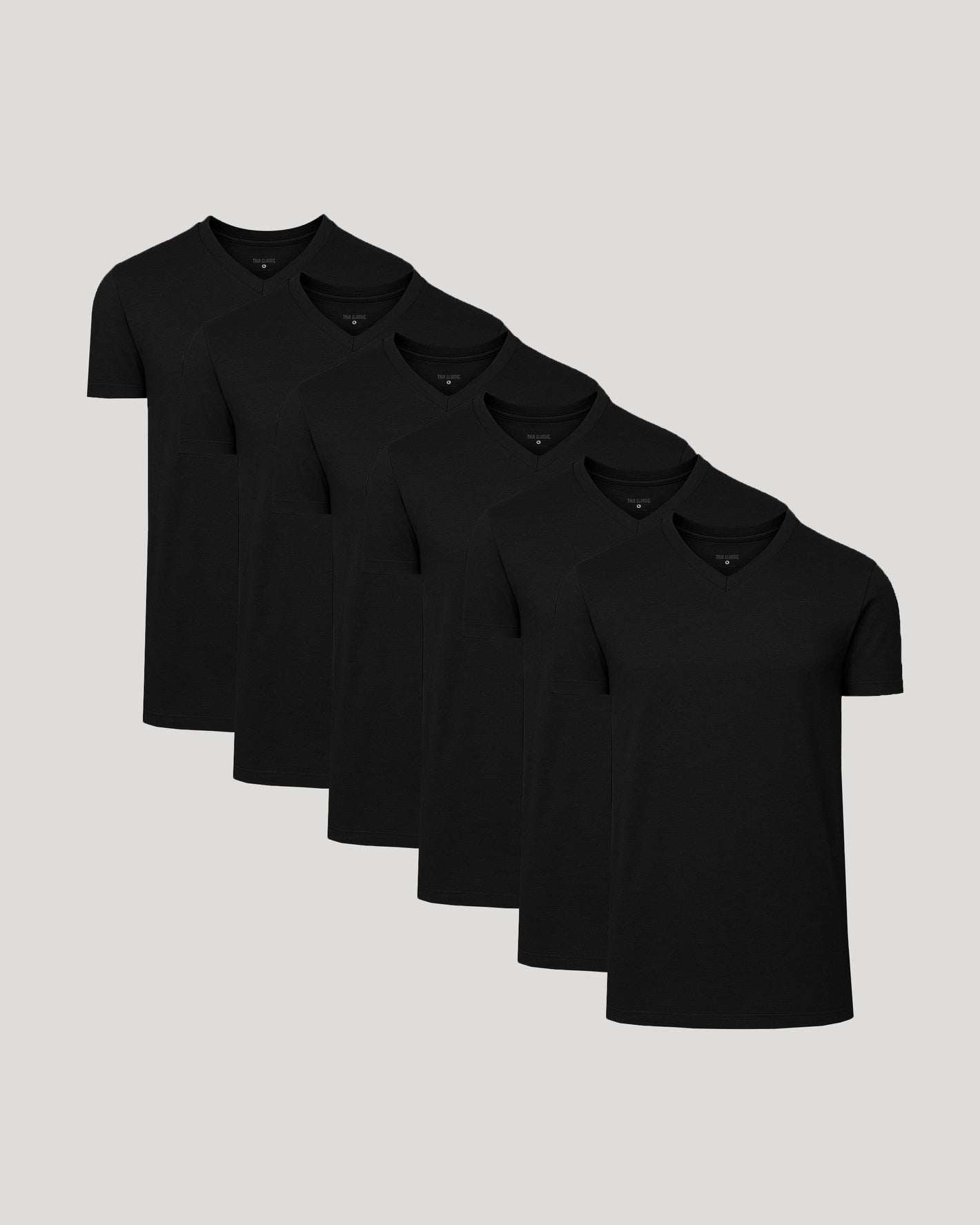 Black Short Sleeve Tall Classic V-Neck 6-Pack, neatly staggered display.