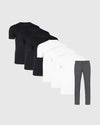 Black White Crew & Carbon Commuter Pants 7-Pack on grey background.