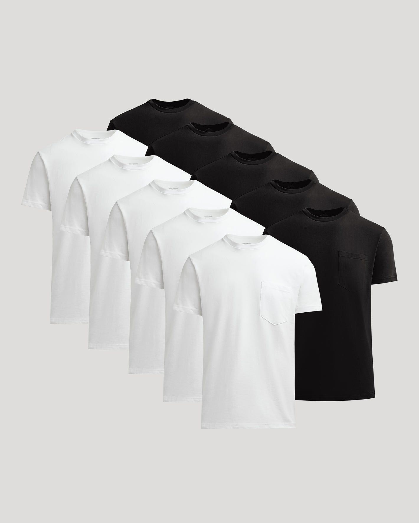 Black & White Heavyweight Pocket Crew 10-Pack neatly arranged in two rows.