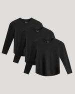 Boys' All Black Classic Long Sleeve Curved Hem Crew Neck 3-Pack