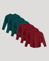 Boys' Classic Long Sleeve Curved Hem Crew Neck 6-Pack displayed in teal and burgundy.