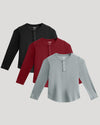 Boys' Waffle Long Sleeve Henley 3-Pack with button plackets.