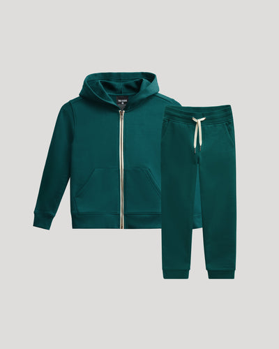 Full Zip Fleece Hoodie & Jogger Set - Deep Emerald