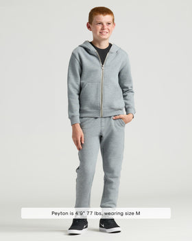 Boy wearing Boys' Medium Heather Gray Full Zip Fleece Hoodie & Jogger.
