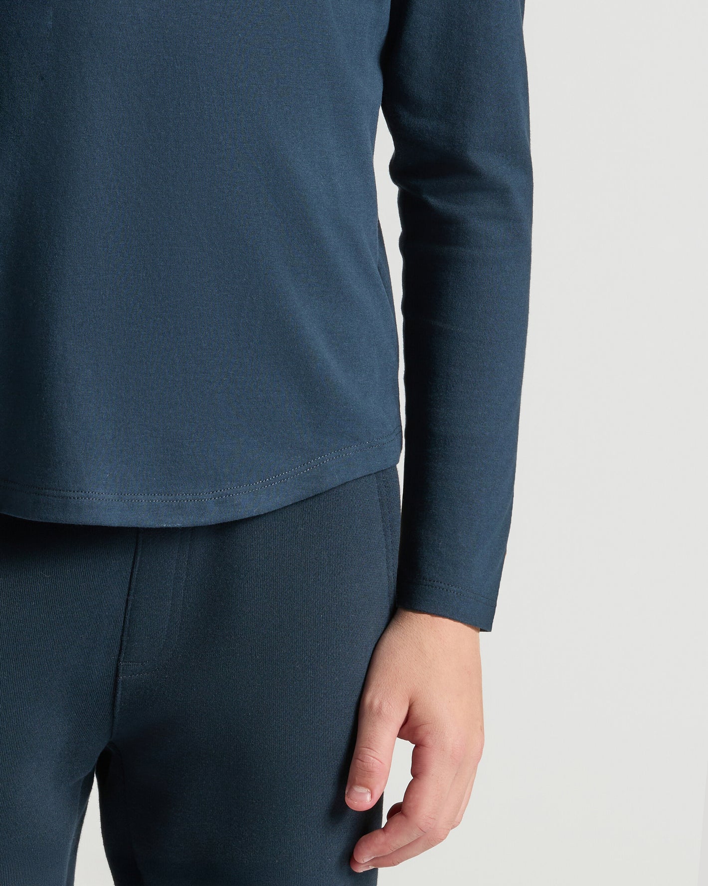 Boys' Classic Long Sleeve Curved Hem Crew Neck in dark blue.