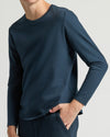Boy wearing Boys' Navy Classic Long Sleeve Curved Hem Crew set.